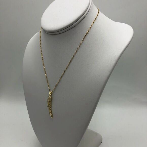 18K Gold Plated Women's Leaf Cubic Zirconia Pendant Necklace Waterproof - Picture 5 of 11